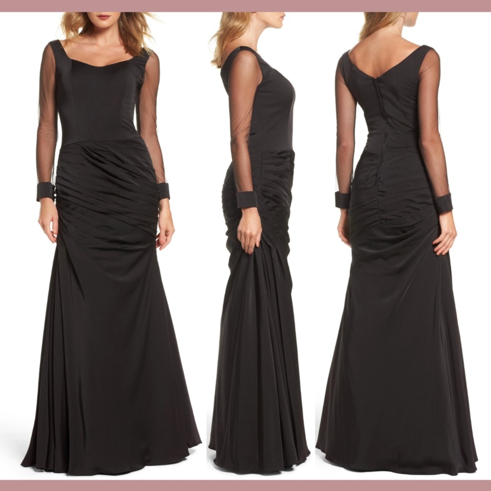 NEW $398 La Femme [ 20 ] Sheer Long Sleeve Mermaid Gown in‎ Black